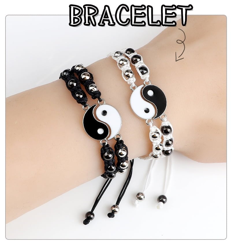 Black White Rope Chain Braided Bracelet Tai Chi Yin Yang Handmade Friendship Bracelets for Women Men Adjustable Charms Jewelry