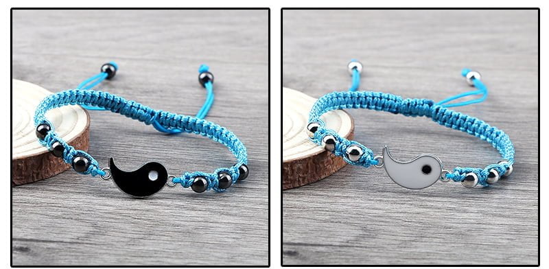 Black White Rope Chain Braided Bracelet Tai Chi Yin Yang Handmade Friendship Bracelets for Women Men Adjustable Charms Jewelry