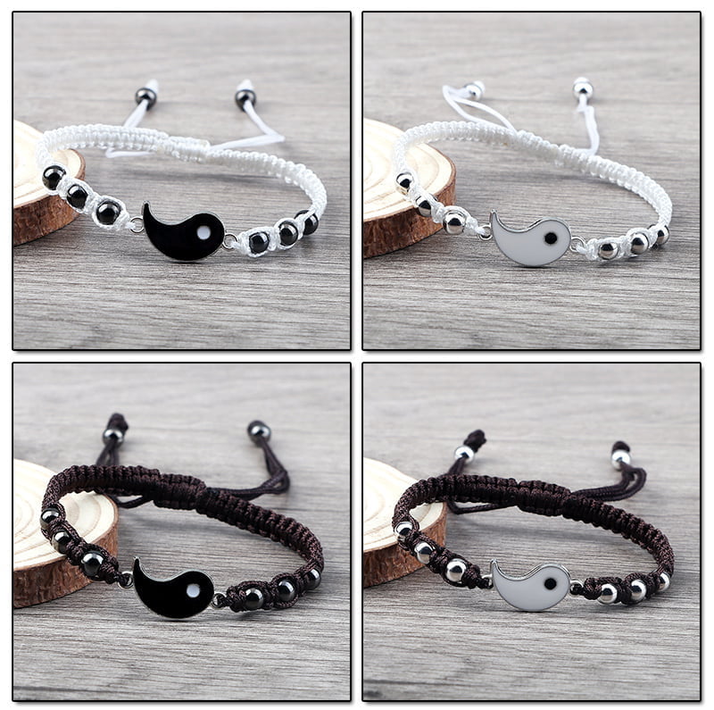 Black White Rope Chain Braided Bracelet Tai Chi Yin Yang Handmade Friendship Bracelets for Women Men Adjustable Charms Jewelry