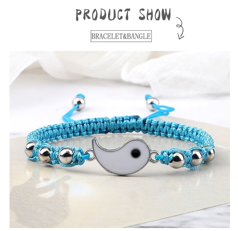 Black White Rope Chain Braided Bracelet Tai Chi Yin Yang Handmade Friendship Bracelets for Women Men Adjustable Charms Jewelry