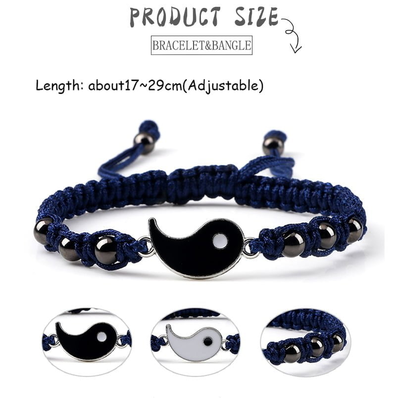 Black White Rope Chain Braided Bracelet Tai Chi Yin Yang Handmade Friendship Bracelets for Women Men Adjustable Charms Jewelry
