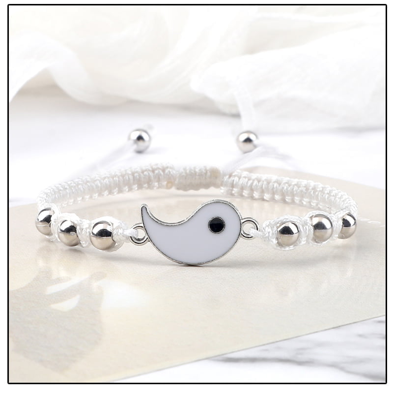 Black White Rope Chain Braided Bracelet Tai Chi Yin Yang Handmade Friendship Bracelets for Women Men Adjustable Charms Jewelry