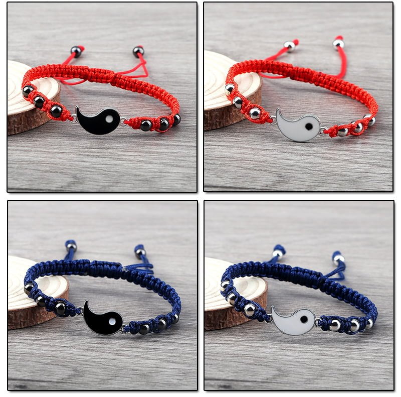 Black White Rope Chain Braided Bracelet Tai Chi Yin Yang Handmade Friendship Bracelets for Women Men Adjustable Charms Jewelry