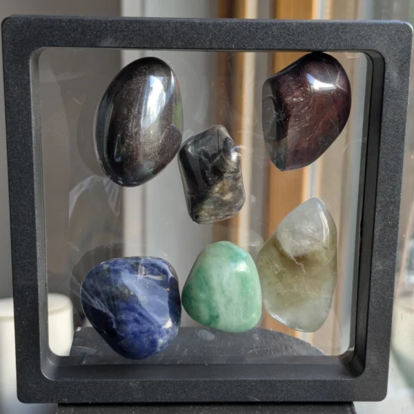Floating Crystal Frame Display 6 Healing Stones Gemstone Decor Aventurine Sodalite
